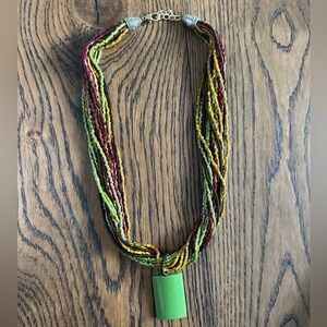 Multicolor Beaded Necklace with Green Pendant